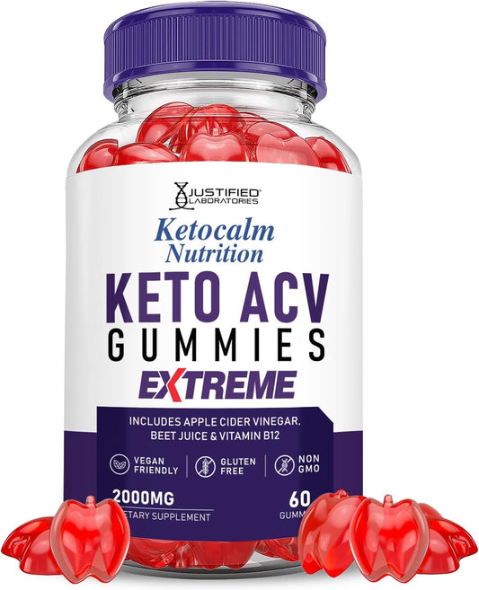 Ketocalm Nutrition Keto Gummies with Apple Cider Vinegar - 2000MG Extreme Formula with Pomegranate Beet Juice Powder - 60 Vegan Gummies