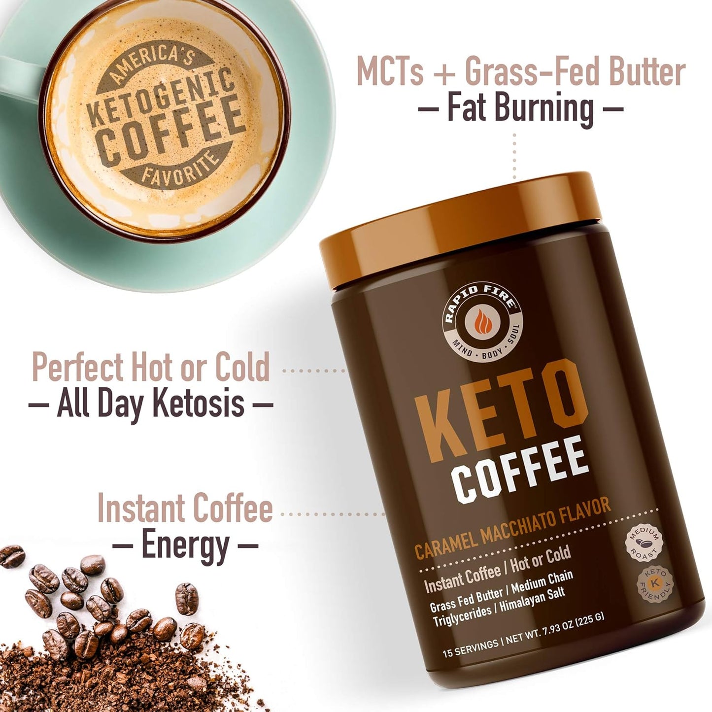 Ketogenic Coffee Mix Caramel Macchiato with MCT Creamer for Rapid Weight Loss and Metabolism Support - Available in 7.93 and 8.5 Ounces