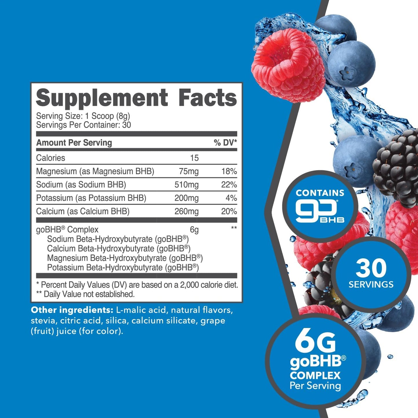 Ketologic Keto BHB Exogenous Ketone Supplement - Mixed Berry Flavor, 30 Servings, with goBHB & Beta-Hydroxybutyrate Salts