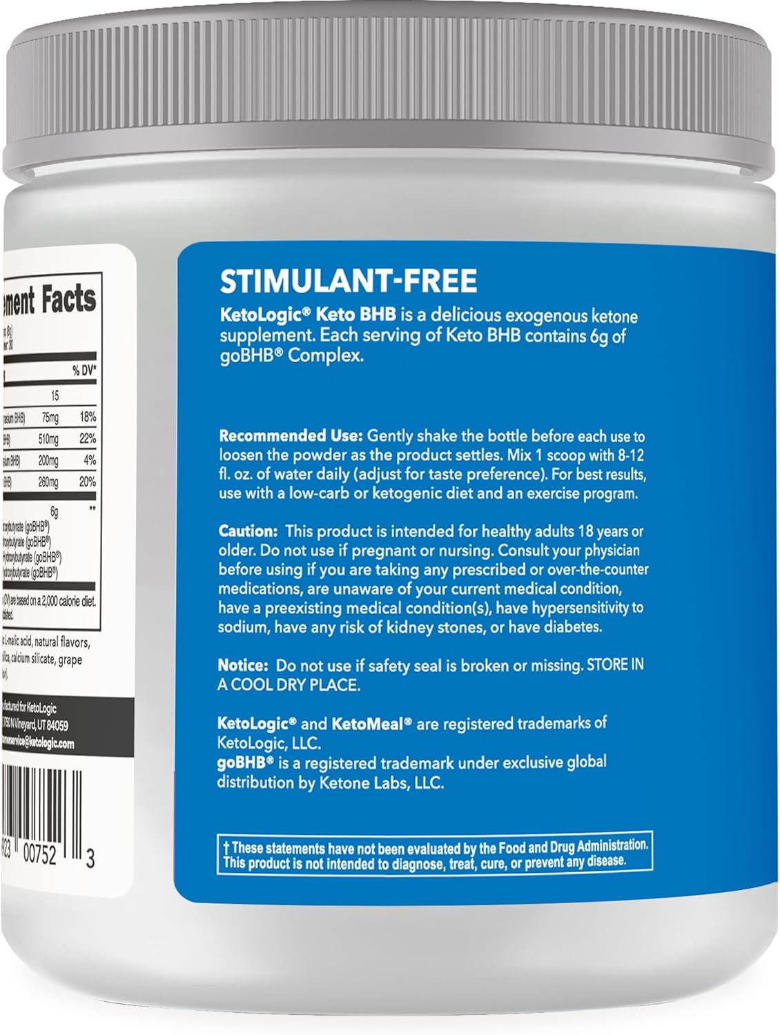 Ketologic Keto BHB Exogenous Ketone Supplement - Mixed Berry Flavor, 30 Servings, with goBHB & Beta-Hydroxybutyrate Salts