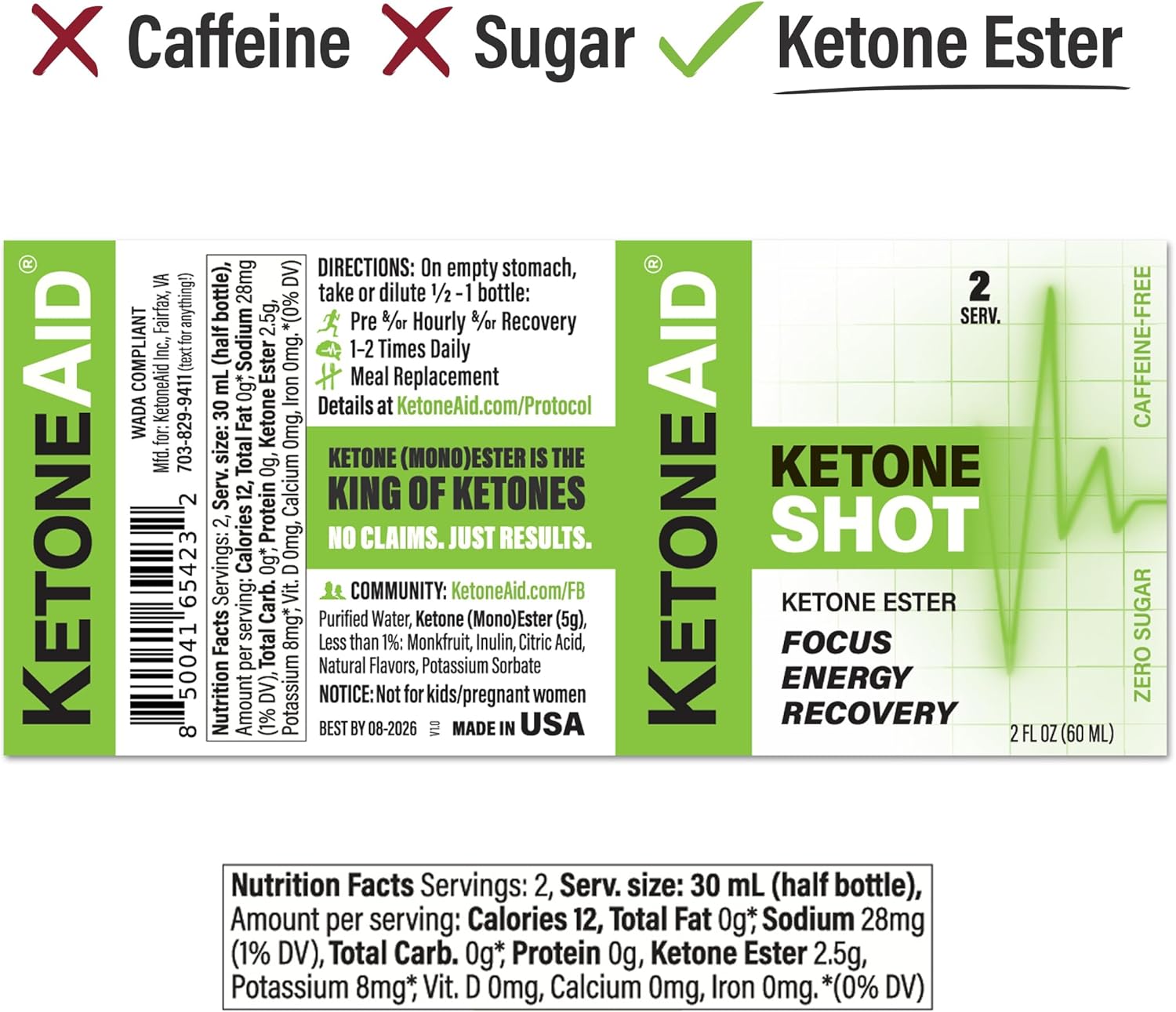 KetoneAid Ketone Shot - Energy Boosting Ketone Ester Drink - Sugar and Caffeine Free - 6 Bottles with 2 Servings Each