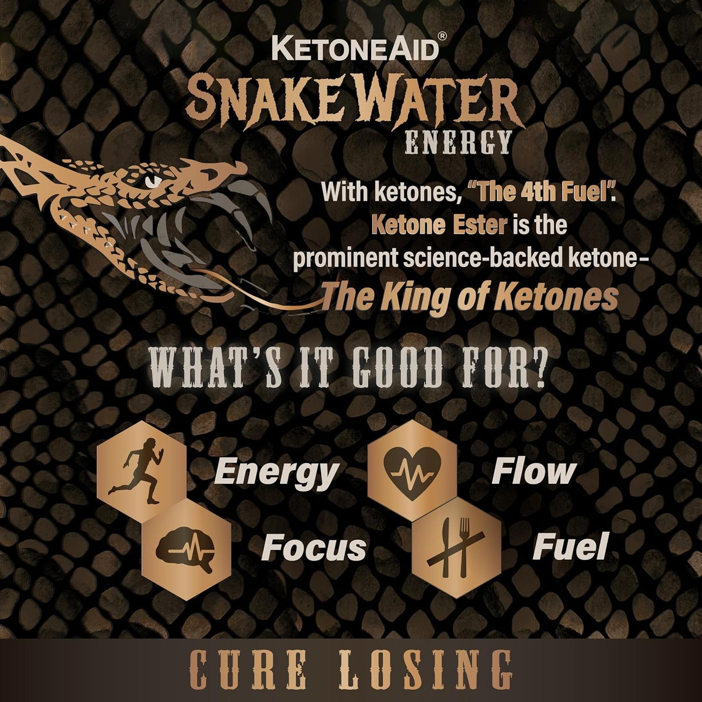KetoneAid SnakeWater Sports Drink: Ketone Ester with Slow Carbs, Theacrine, & Nootropics - 8 Pack, 32 Servings