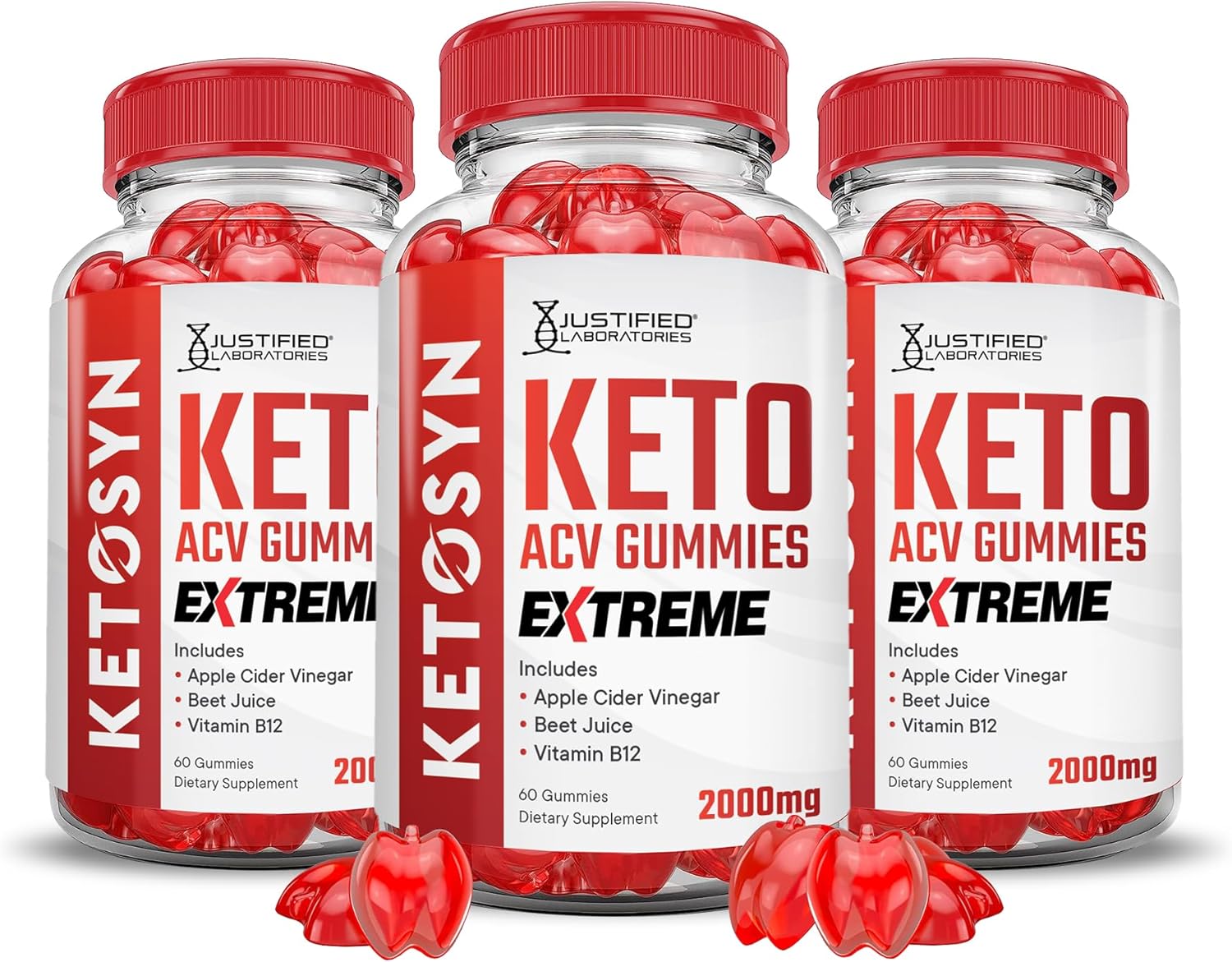 Ketosyn Keto ACV Gummies - 3 Pack of Extreme 2000MG Apple Cider Vinegar Gummies with Pomegranate Beet Juice Powder B12 - Vegan & Non GMO - 180 Gummies
