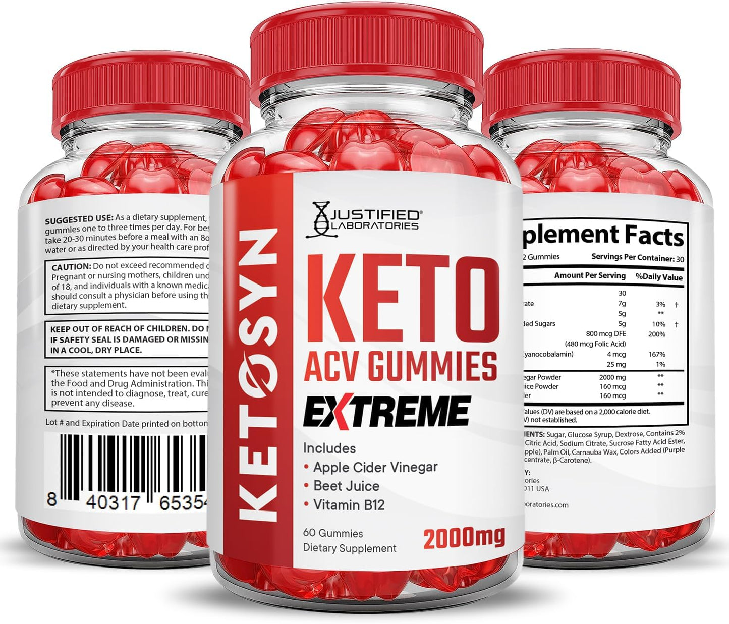 Ketosyn Keto ACV Gummies - 3 Pack of Extreme 2000MG Apple Cider Vinegar Gummies with Pomegranate Beet Juice Powder B12 - Vegan & Non GMO - 180 Gummies