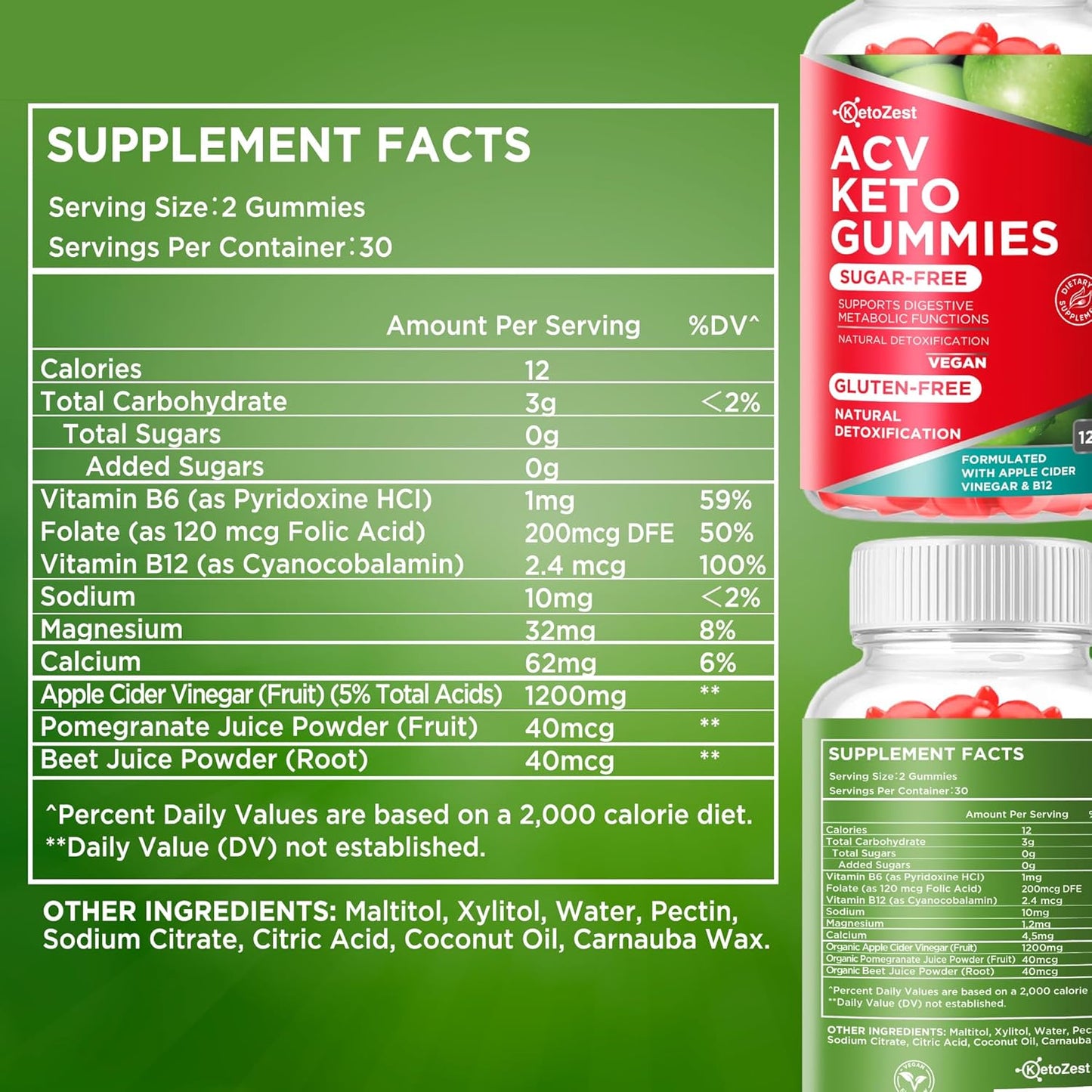 KetoZest Apple Cider Vinegar Gummies - 1200MG Sugar & Gluten Free Supplement for Women and Men