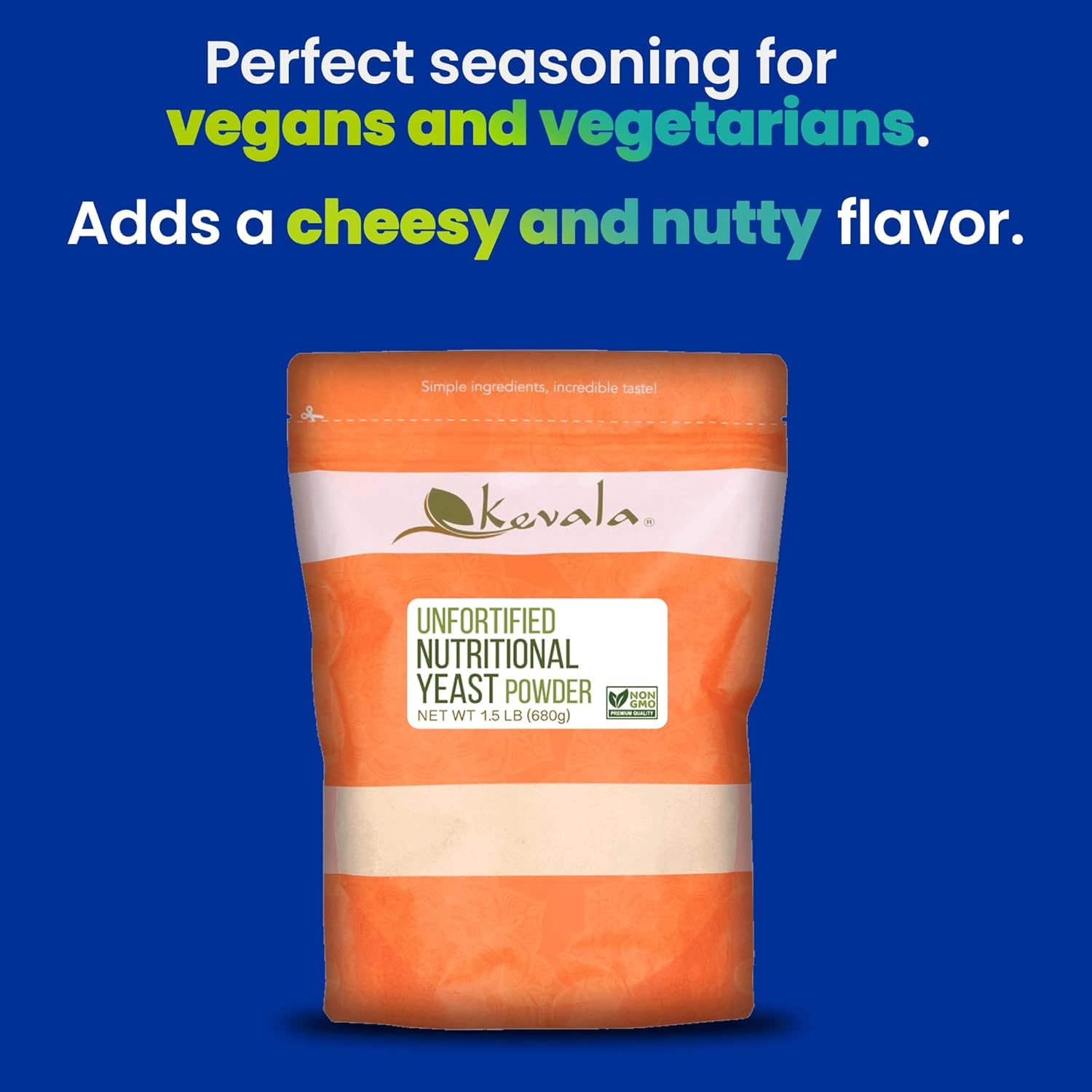 Kevala Unfortified Nutritional Yeast Powder - Vegan Parmesan Cheese Substitute for Snacks, Popcorn, and Baking - 1.5 lb