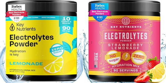 KEY NUTRIENTS Electrolyte Powder Bundle - Lemonade & Strawberry Lemonade Flavors - Sugar-Free, Calorie-Free Hydration - Gluten-Free, Keto-Friendly - 90 Servings Each - Made in USA