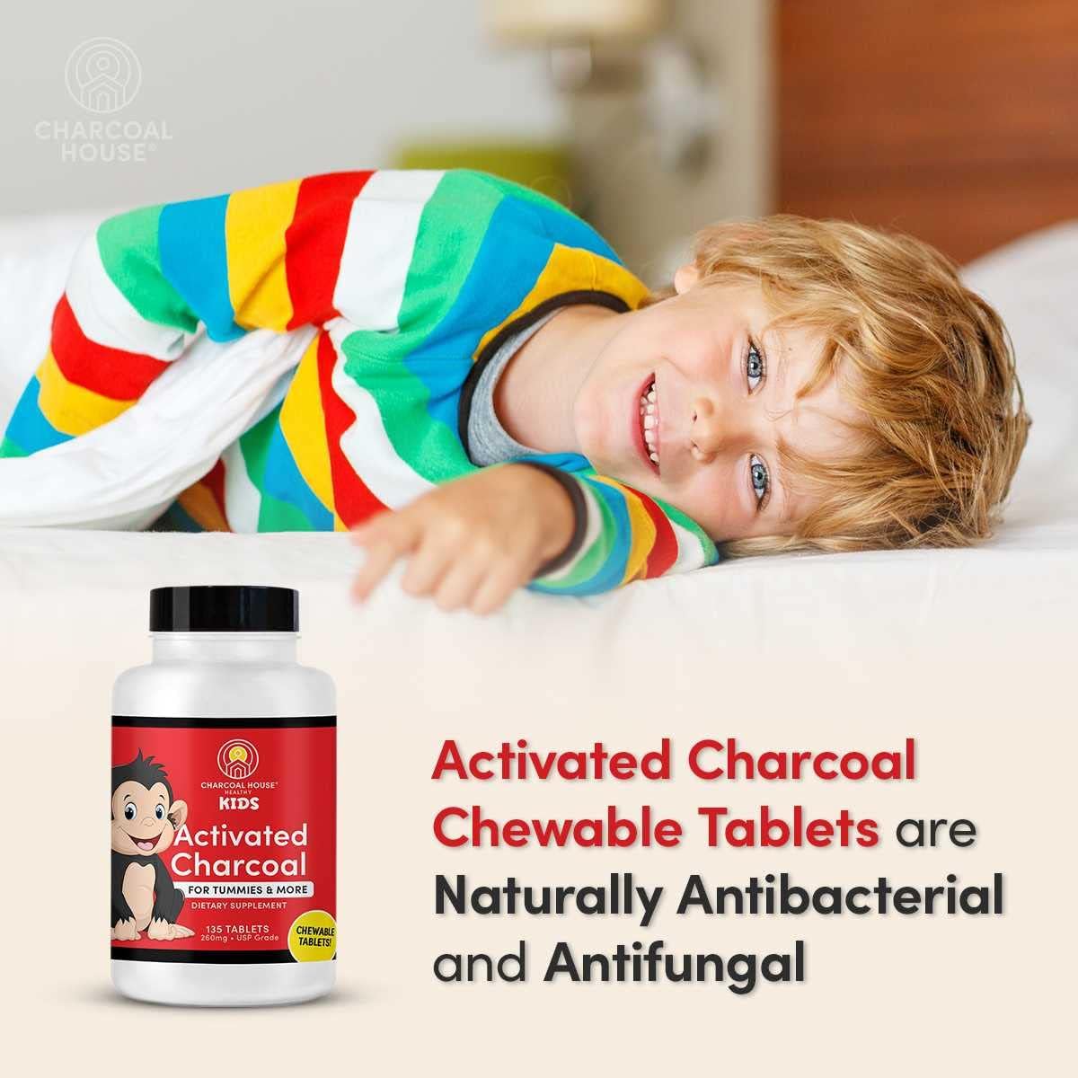 Kid-Friendly Chewable Activated Charcoal Tablets | Natural, Vegan, Non-GMO | Teeth, Stomach, Gas Relief | USP Food Grade | 135 ct.