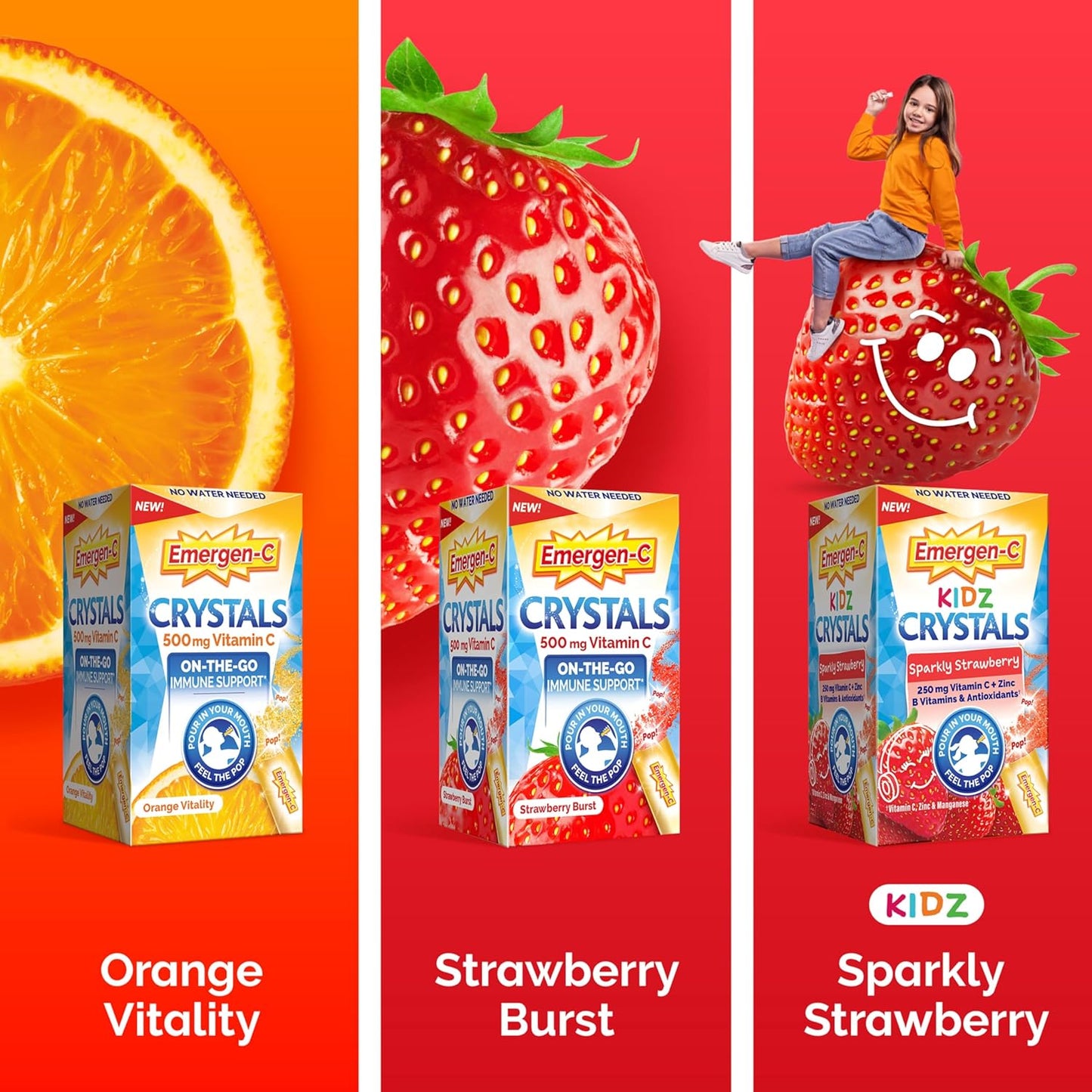 Kid-Friendly Immune Support Crystals with Vitamin C, B Vitamins, Zinc, and Manganese - 28 Packets