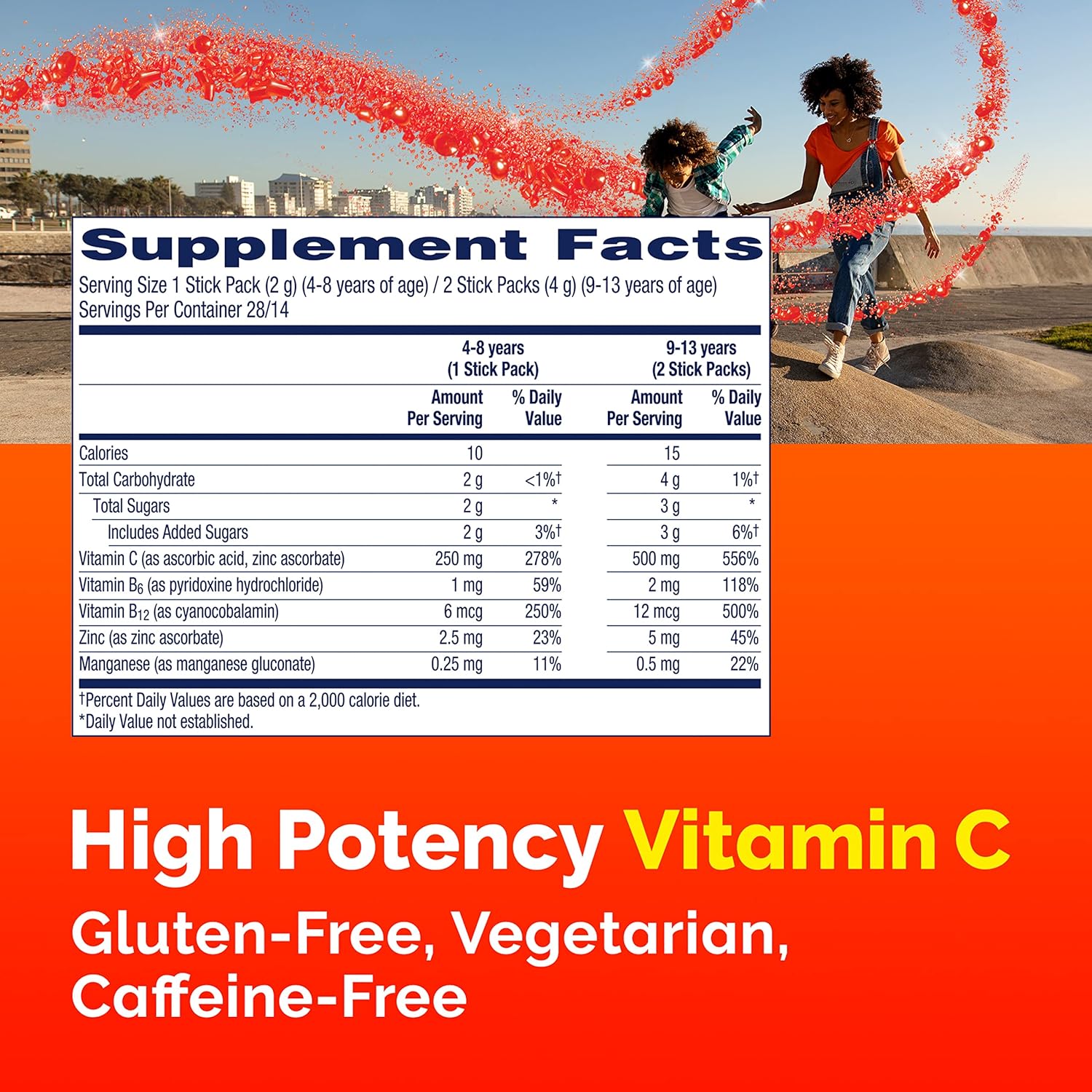 Kid-Friendly Immune Support Crystals with Vitamin C, B Vitamins, Zinc, and Manganese - 28 Packets