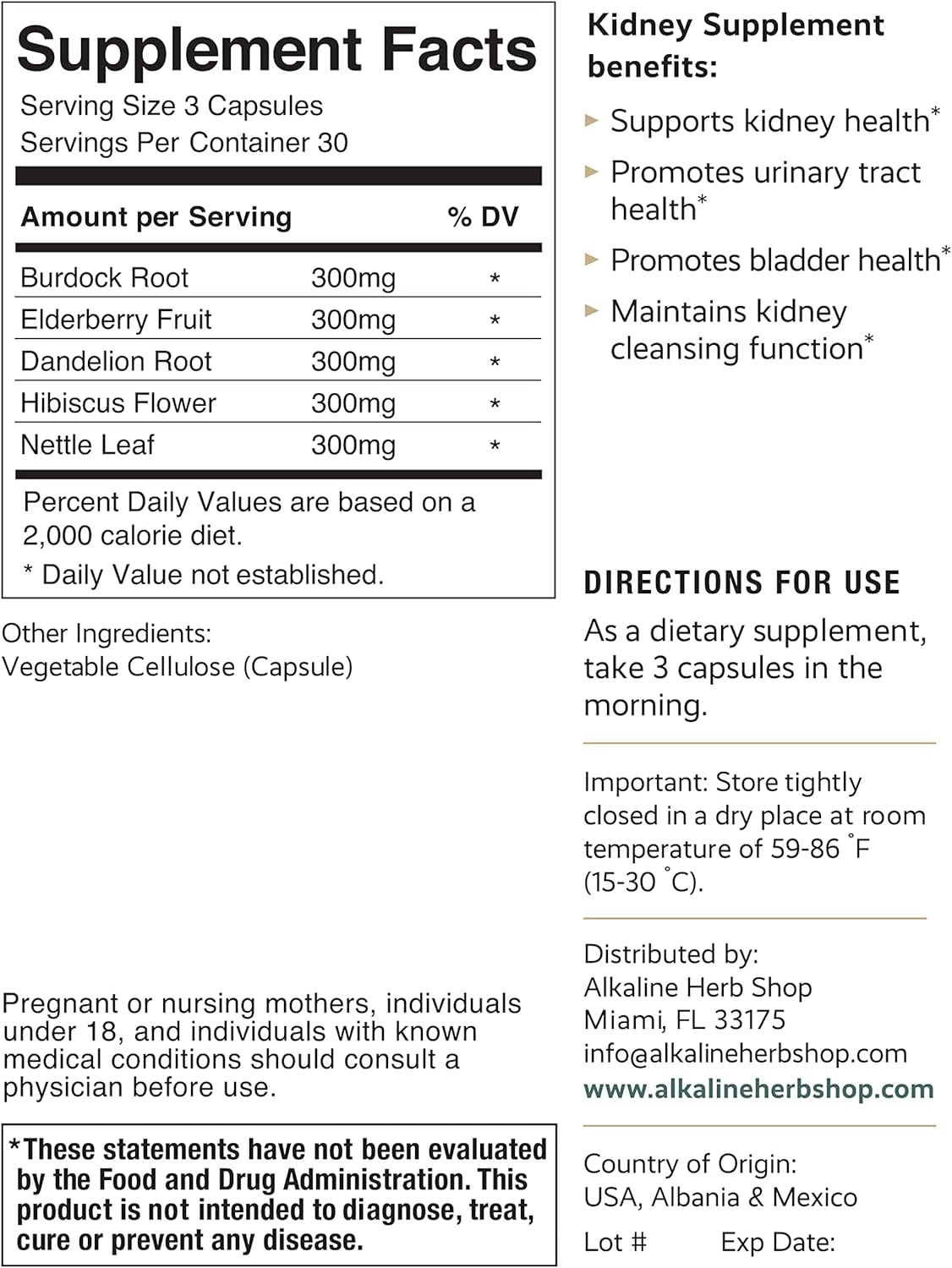 Kidney Health Supplement - 90 Capsules from Alkaline Herb Store