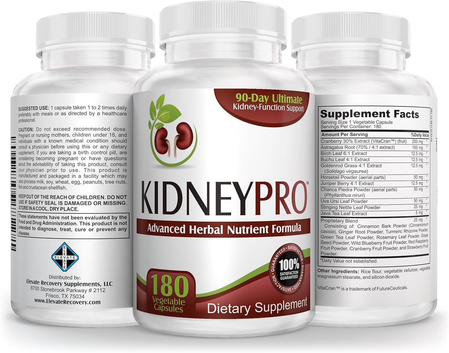 Kidney-Pro Total Support Supplement - 3 Month Supply - 21 Kidney Health Supplements in 1 Formula with Cranberry Extract - Kidney Cleanse Detox - 180 Capsules