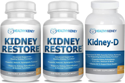 Kidney Restore and Kidney-D Supplement Bundle for Kidney Health Support - 120 Capsules Total