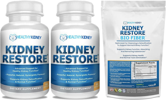 Kidney Restore Supplement with Bio Fiber for Kidney Health - 120 Capsules, Kidney Cleanse Detox & Repair for Normal Kidney Function