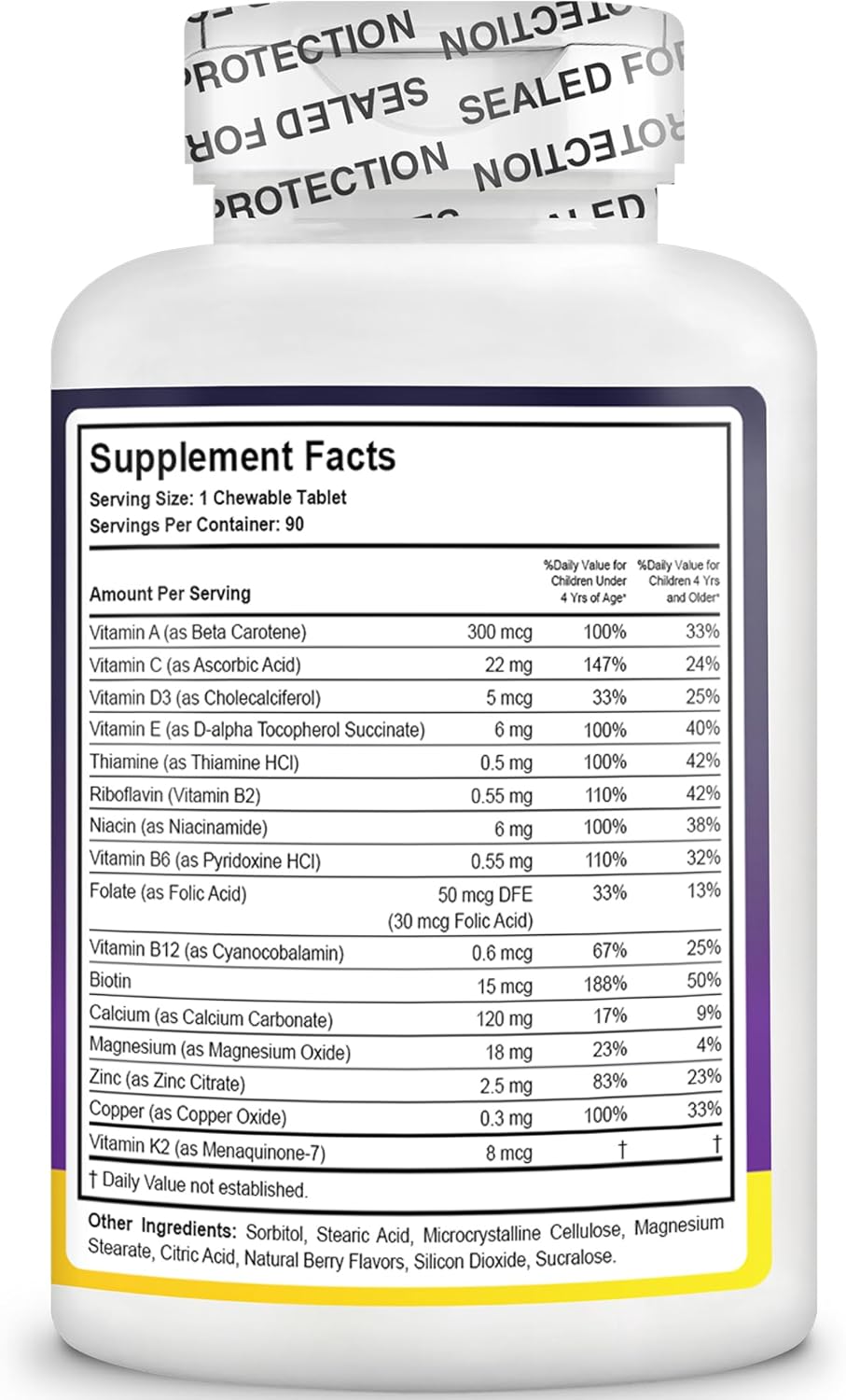 Kids' Bone Strength & Immunity Vitamins - NuBest Tall Kids - 90 Berry Tablets x 2 Pack for Ages 2-9 - Chewable Animal Shapes - Support Overall Health