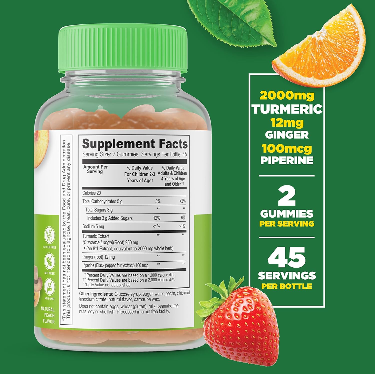 Kids Bundle: Calcium Magnesium Zinc & Turmeric Curcumin Gummies - Vitamin Supplement, Gluten & GMO Free