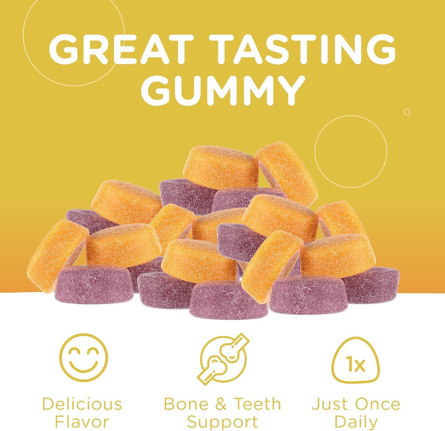 Kid's Calcium Gummies with Vitamin D3 - Non-GMO Gluten Free 250mg Calcium Supplement - For Strong Bones & Teeth in Children - 60 Count