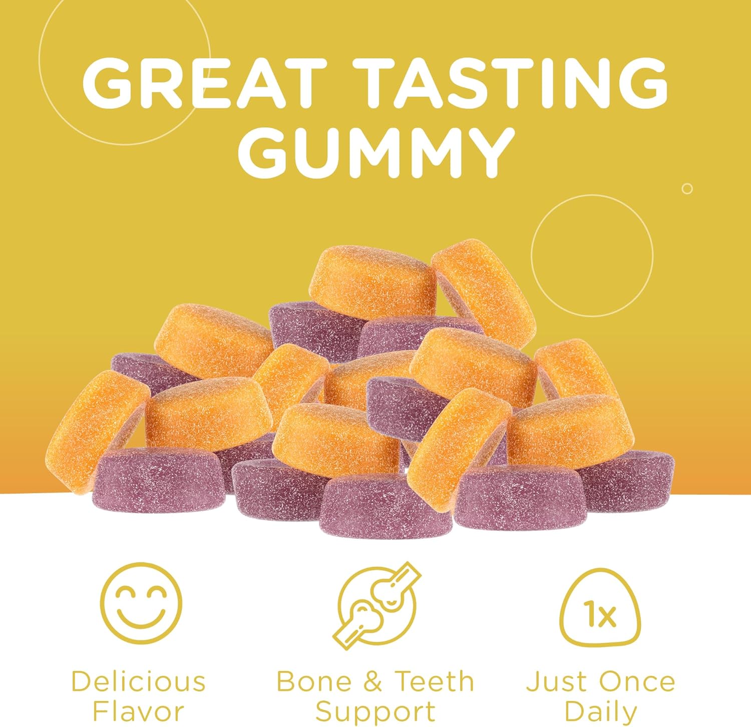 Kid's Calcium Gummies with Vitamin D3 - Non-GMO Gluten Free 250mg Calcium Supplement - For Strong Bones & Teeth in Children - 60 Count
