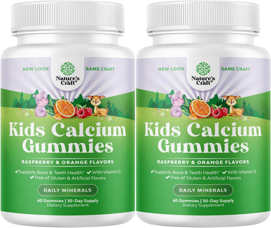 Kids Calcium & Vitamin D Gummies - Gelatin-Free, Kosher Children's Supplement for Muscle & Bone Development - 60ct (2 Pack)