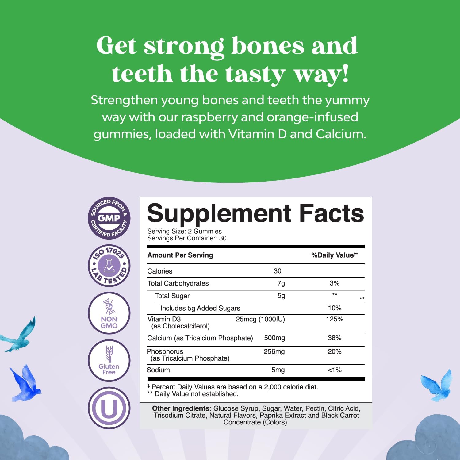 Kids Calcium & Vitamin D Gummies - Gelatin-Free, Kosher Children's Supplement for Muscle & Bone Development - 60ct (2 Pack)