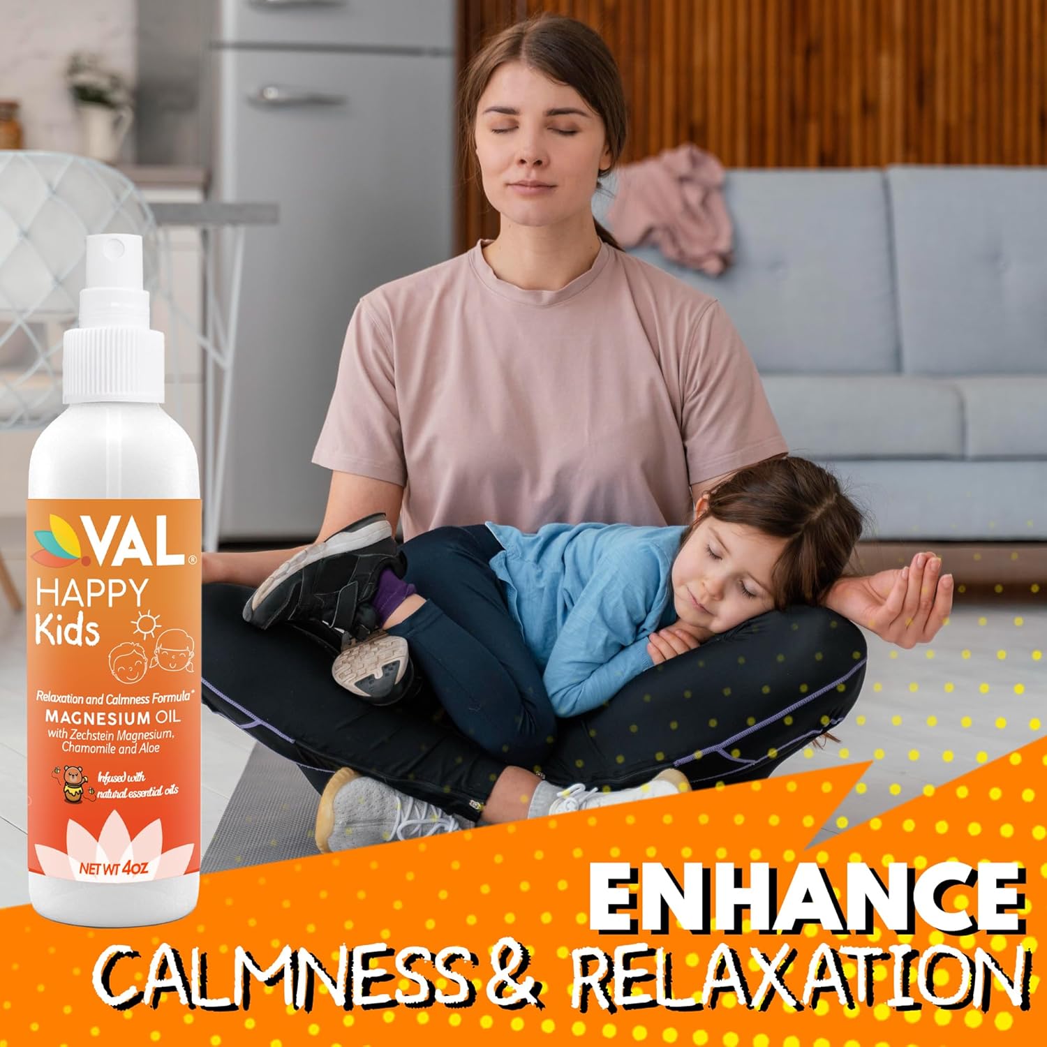 Kids' Calming Magnesium Oil Spray with Zechstein Magnesium Chloride, Chamomile, Aloe & Essential Oils - USA Made - Fast-Absorbing - 4oz