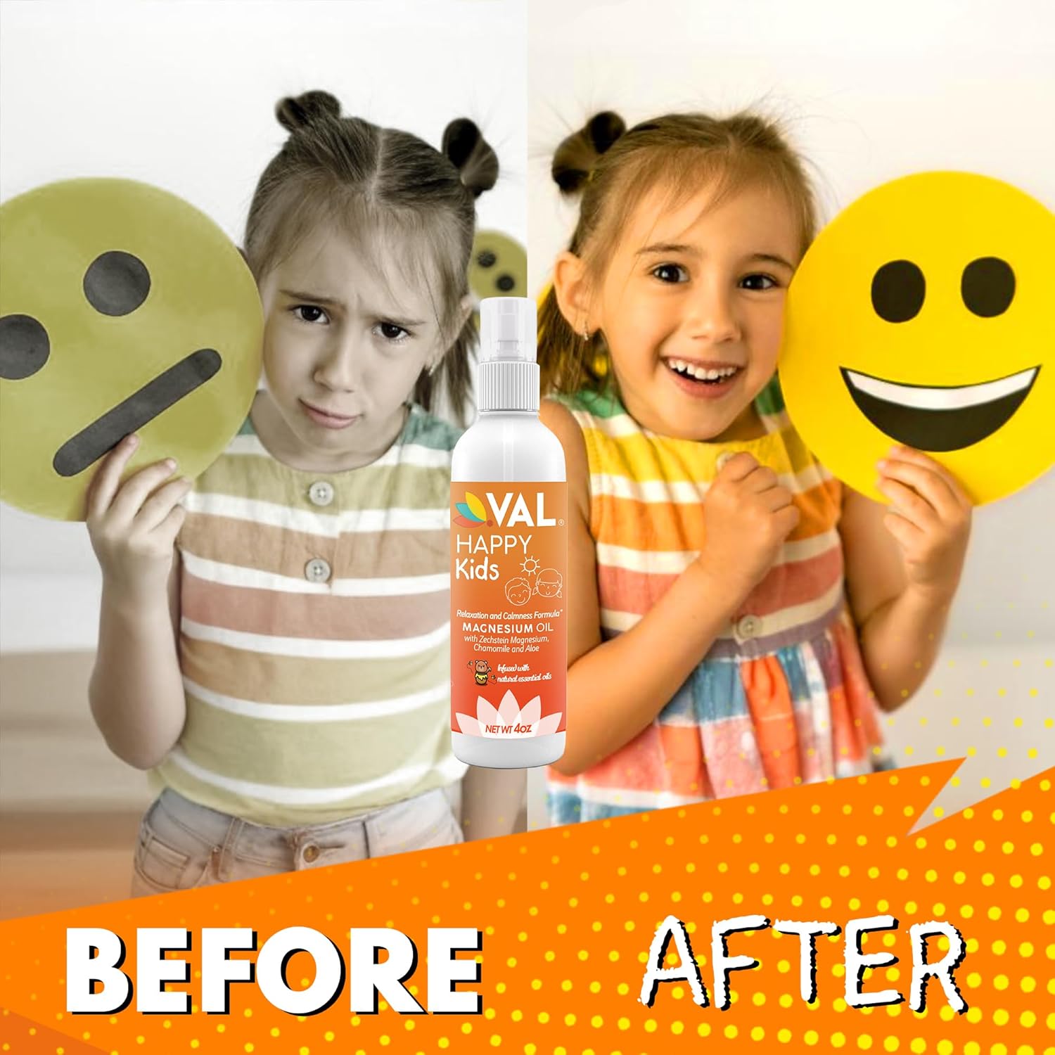 Kids' Calming Magnesium Oil Spray with Zechstein Magnesium Chloride, Chamomile, Aloe & Essential Oils - USA Made - Fast-Absorbing - 4oz