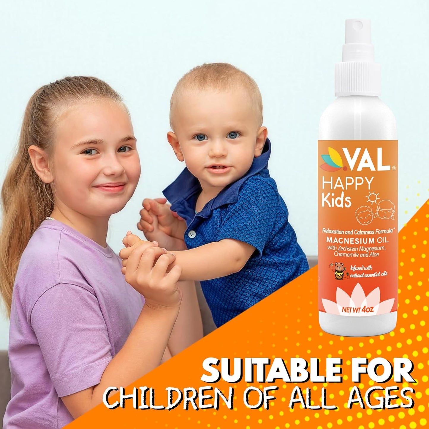 Kids' Calming Magnesium Oil Spray with Zechstein Magnesium Chloride, Chamomile, Aloe & Essential Oils - USA Made - Fast-Absorbing - 4oz