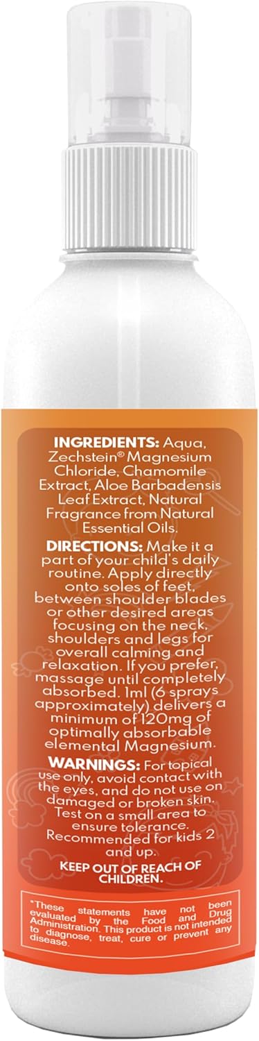 Kids' Calming Magnesium Oil Spray with Zechstein Magnesium Chloride, Chamomile, Aloe & Essential Oils - USA Made - Fast-Absorbing - 4oz