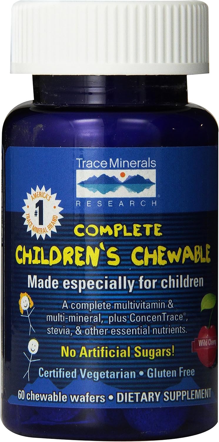 Kids Chewable Assorted Vitamin and Mineral Wafers with Trace Minerals - Gluten Free, Vegetarian Certified, Wild Cherry Flavor - 60 Count Bottles (Pack of 2)