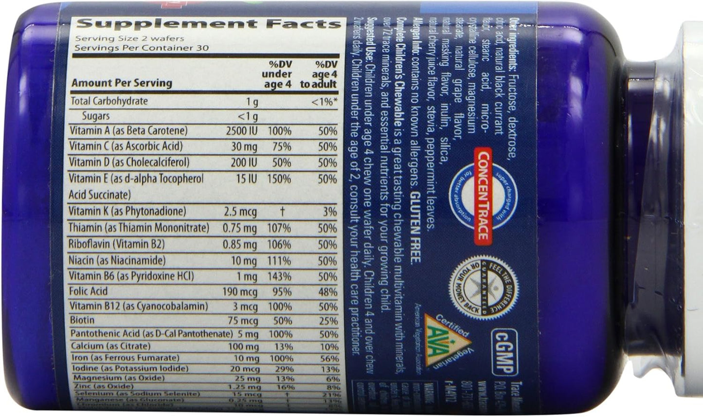 Kids Chewable Assorted Vitamin and Mineral Wafers with Trace Minerals - Gluten Free, Vegetarian Certified, Wild Cherry Flavor - 60 Count Bottles (Pack of 2)