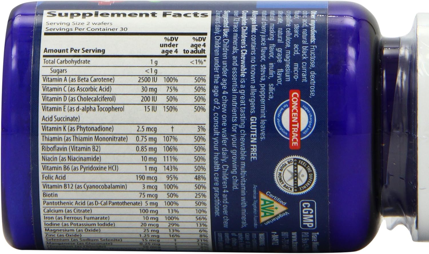 Kids Chewable Assorted Vitamin and Mineral Wafers with Trace Minerals - Gluten Free, Vegetarian Certified, Wild Cherry Flavor - 60 Count Bottles (Pack of 2)