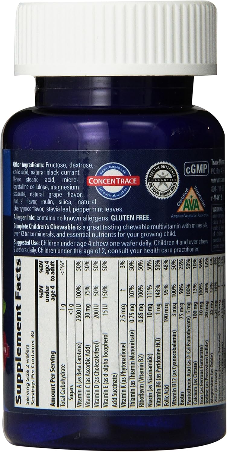 Kids Chewable Assorted Vitamin and Mineral Wafers with Trace Minerals - Gluten Free, Vegetarian Certified, Wild Cherry Flavor - 60 Count Bottles (Pack of 2)