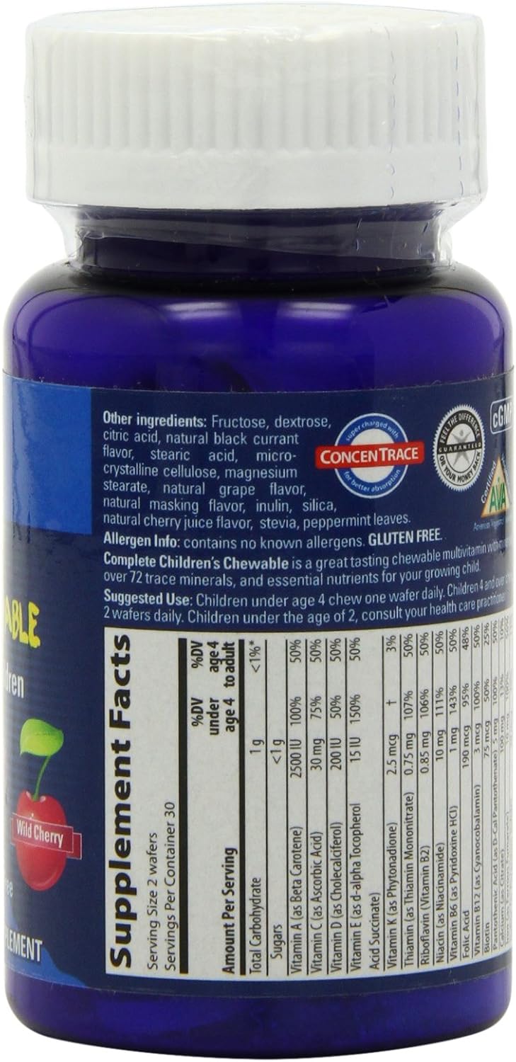 Kids Chewable Assorted Vitamin and Mineral Wafers with Trace Minerals - Gluten Free, Vegetarian Certified, Wild Cherry Flavor - 60 Count Bottles (Pack of 2)