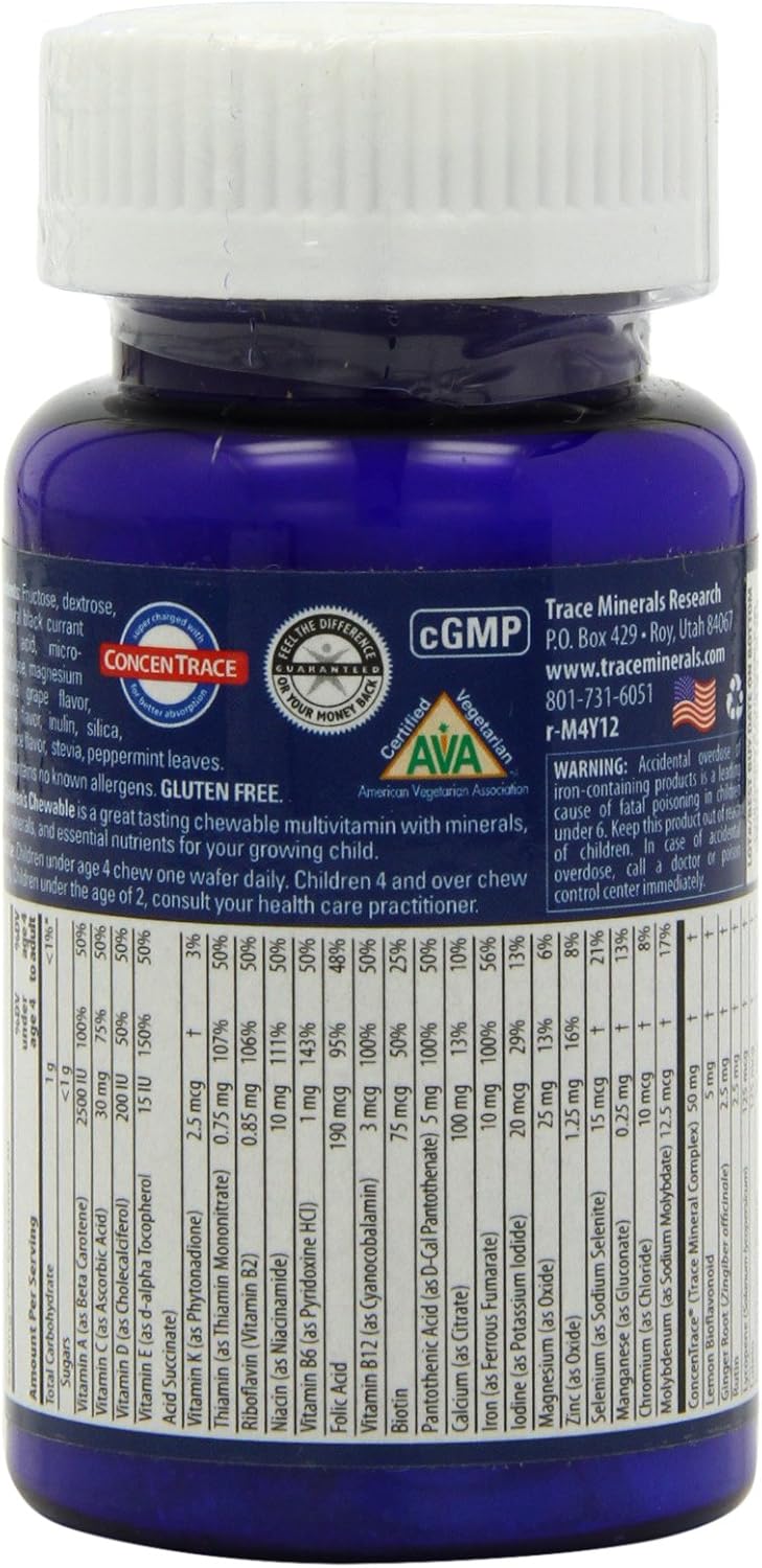 Kids Chewable Assorted Vitamin and Mineral Wafers with Trace Minerals - Gluten Free, Vegetarian Certified, Wild Cherry Flavor - 60 Count Bottles (Pack of 2)