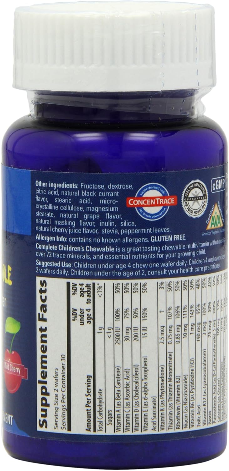 Kids Chewable Assorted Vitamin and Mineral Wafers with Trace Minerals - Gluten Free, Vegetarian Certified, Wild Cherry Flavor - 60 Count Bottles (Pack of 2)