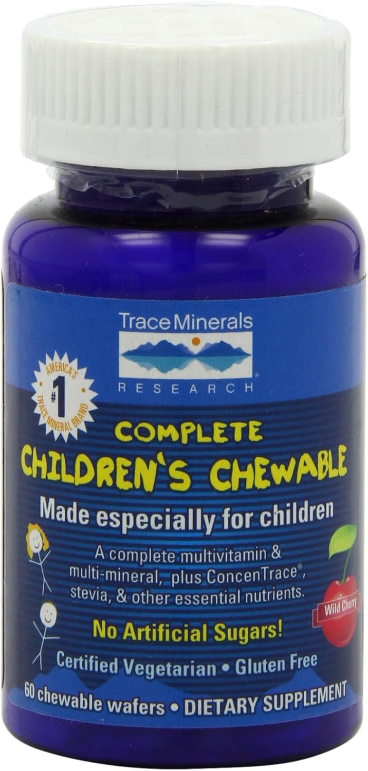 Kids Chewable Assorted Vitamin and Mineral Wafers with Trace Minerals - Gluten Free, Vegetarian Certified, Wild Cherry Flavor - 60 Count Bottles (Pack of 2)