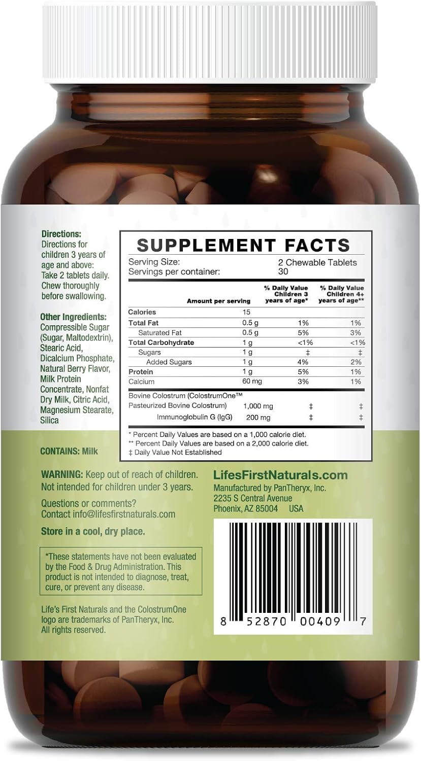 Kids' Chewable Nutritional Supplement with Colostrum and Mixed Berry Flavor - 60 Natural Chews for Children by Life's First Naturals