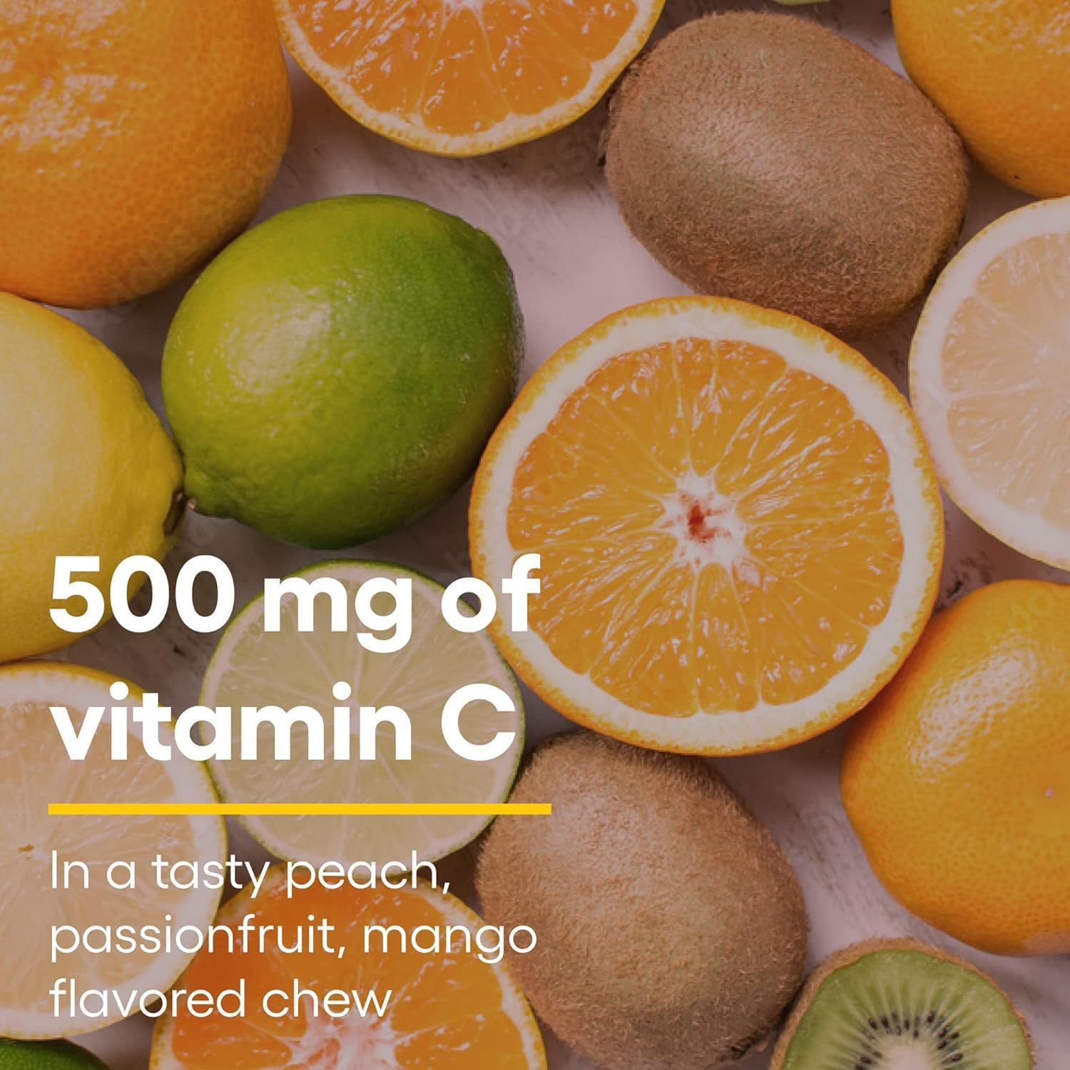 Kids Chewable Vitamin C 500 mg with Natural Flavors - Peach, Passionfruit, Mango - 180 Wafers for Immune Health & Bone Support