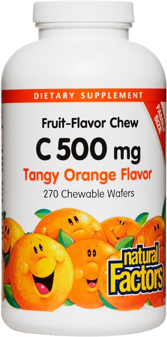 Kids Chewable Vitamin C 500 mg with Tangy Orange Flavor - Supports Immune Health, Bones, Teeth, and Gums - 270 Wafers by Natural Factors