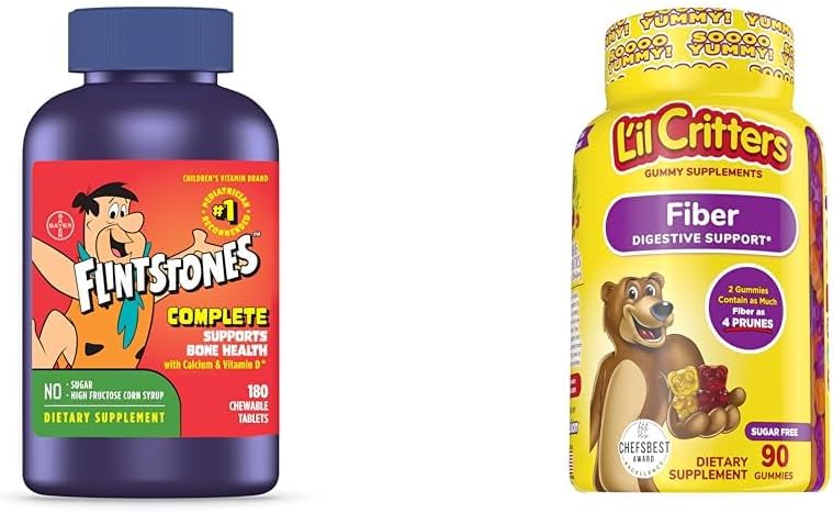 Kids Complete Multivitamin & Fiber Gummies Bundle - Flintstones & L'il Critters, Berry/Lemon, 90ct