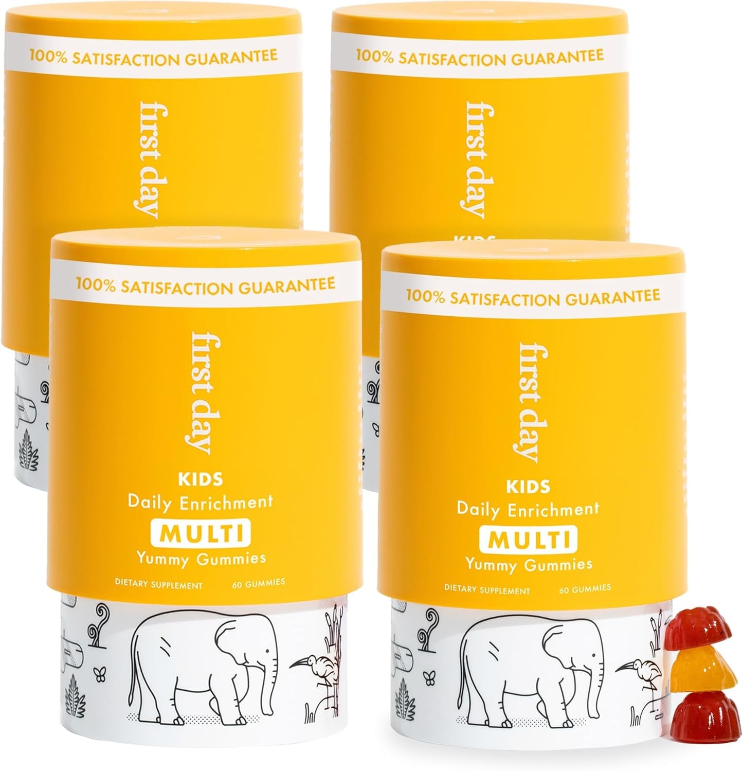 Kids Essential Multivitamin Gummies with Vitamin A, D3, B6, B12, C, K2 & More - Organic Fruits, Veggies for Growth, Brain, Immunity - Natural Strawberry & Orange Flavor, Low Sugar - 120-Day Supply of FIRST DAY