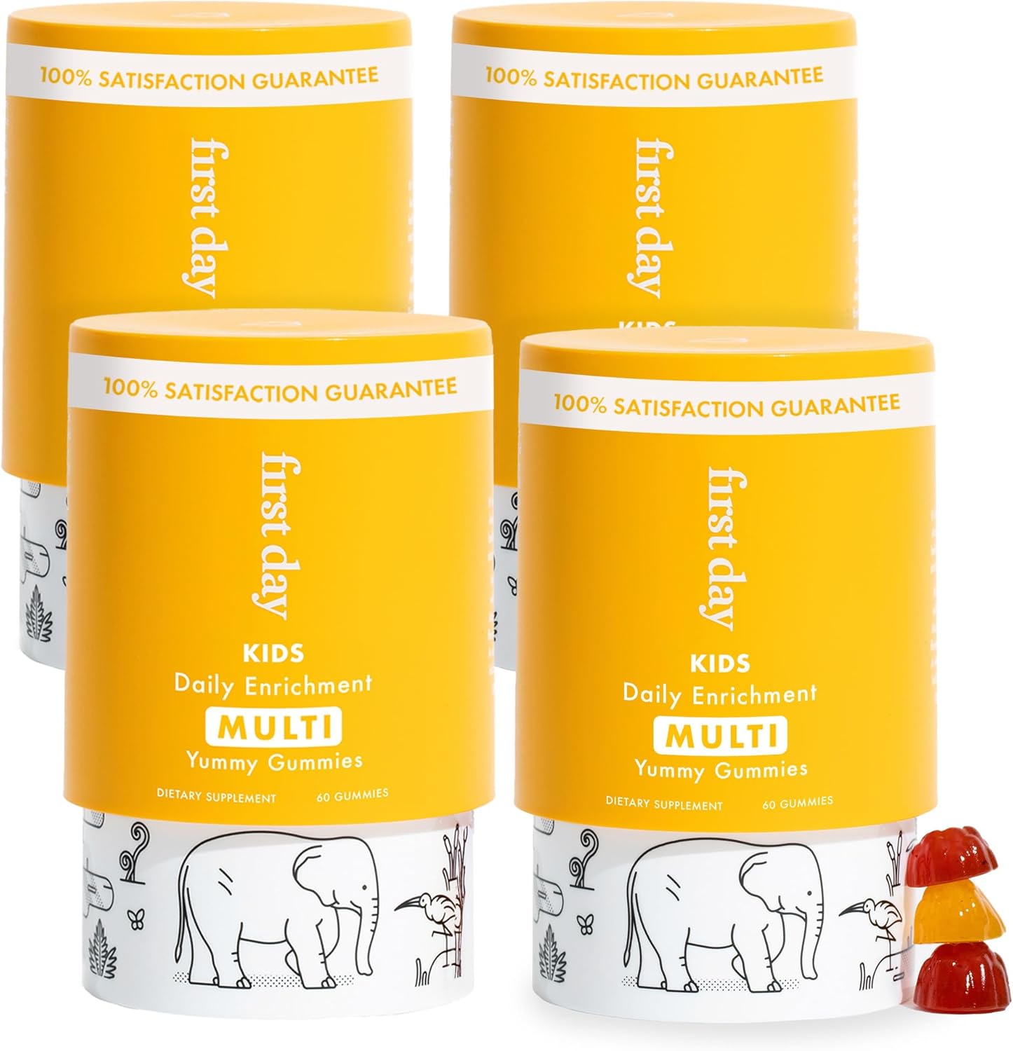 Kids Essential Multivitamin Gummies with Vitamin A, D3, B6, B12, C, K2 & More - Organic Fruits, Veggies for Growth, Brain, Immunity - Natural Strawberry & Orange Flavor, Low Sugar - 120-Day Supply of FIRST DAY