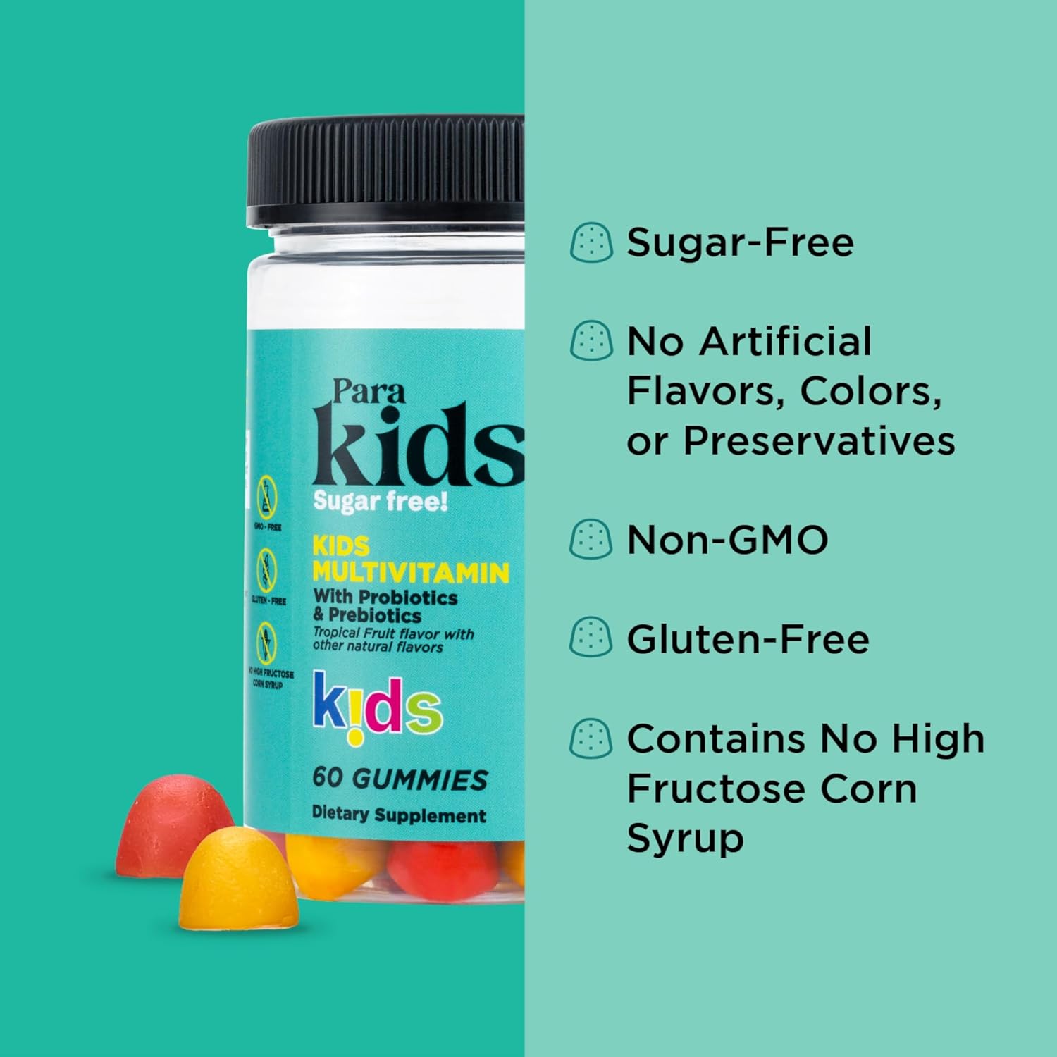 Kids Gummy Multivitamin with Probiotics & Prebiotics, Tropical Fruit Flavor - 60 Count - Ages 4+