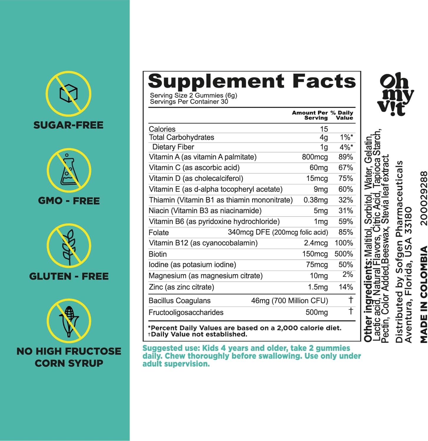 Kids Gummy Multivitamin with Probiotics & Prebiotics, Tropical Fruit Flavor - 60 Count - Ages 4+