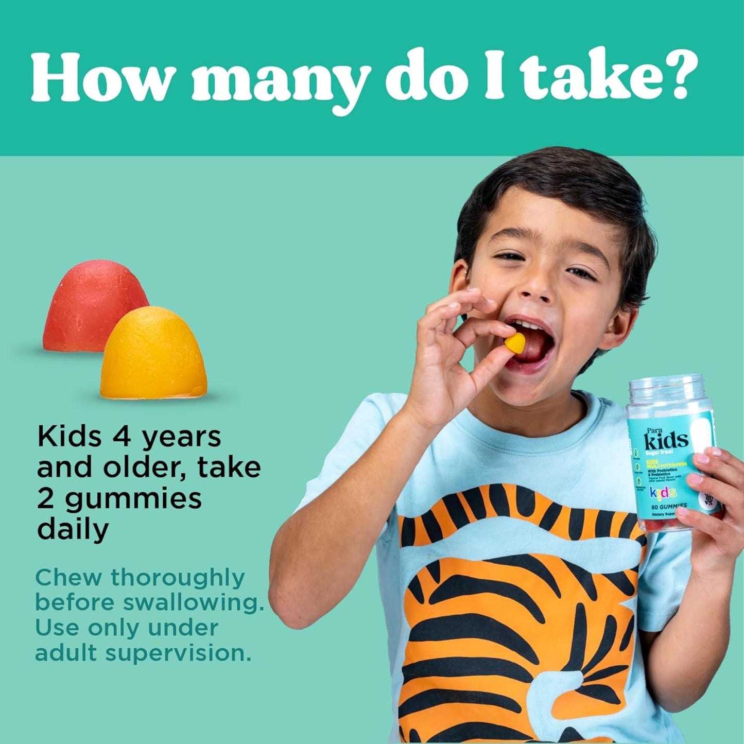 Kids Gummy Multivitamin with Probiotics & Prebiotics, Tropical Fruit Flavor - 60 Count - Ages 4+