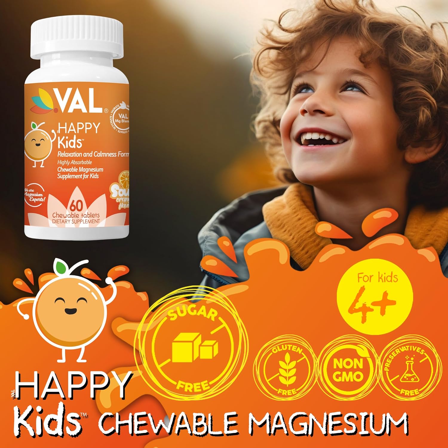 Kid's High-Absorption Magnesium Chewable Tablets with Vitamin B6, D & C for Calm, Relaxation, and Focus - Non-GMO & Sugar-Free