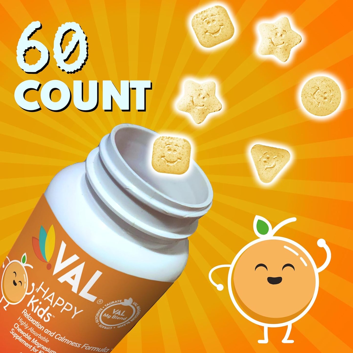 Kid's High-Absorption Magnesium Chewable Tablets with Vitamin B6, D & C for Calm, Relaxation, and Focus - Non-GMO & Sugar-Free