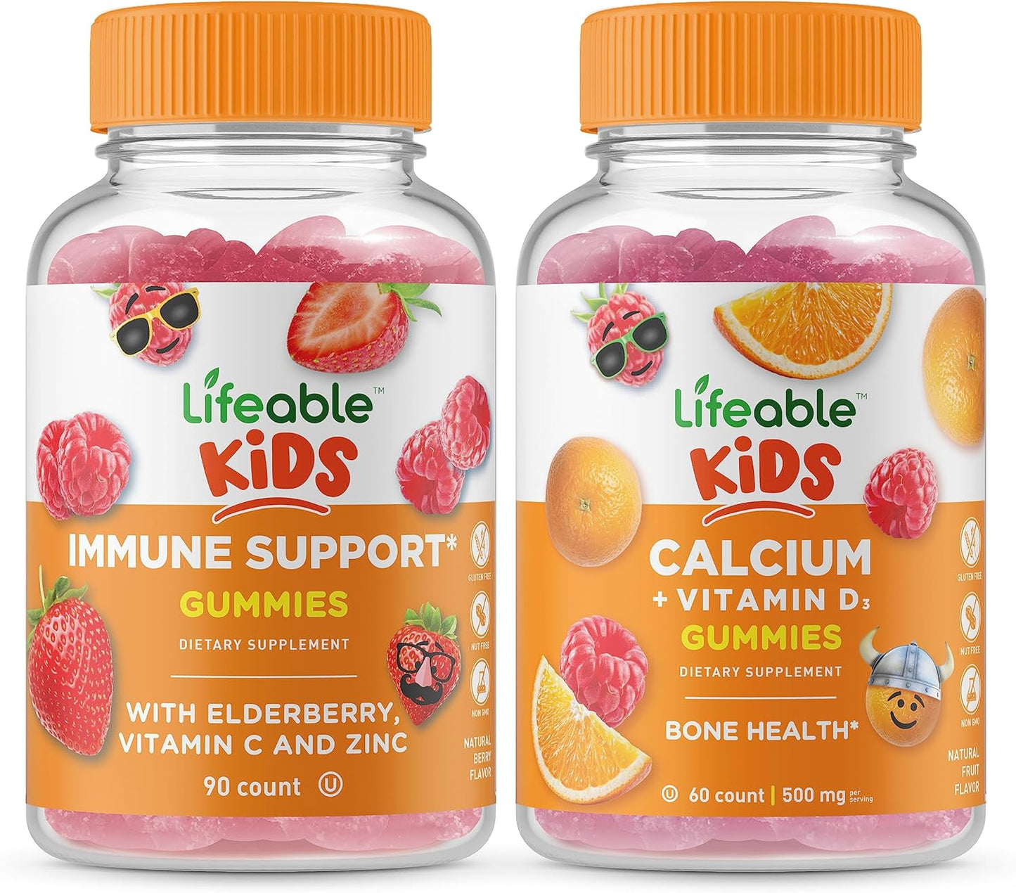 Kids' Immune Support & Calcium Gummies Bundle - Great Tasting Vitamin Supplement for Children, Gluten & GMO Free Chewables