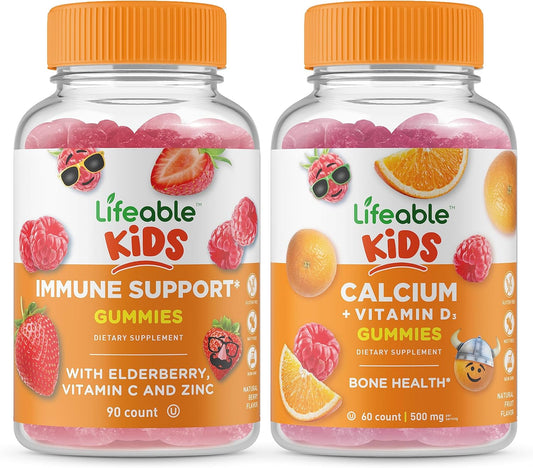 Kids' Immune Support & Calcium Gummies Bundle - Great Tasting Vitamin Supplement for Children, Gluten & GMO Free Chewables