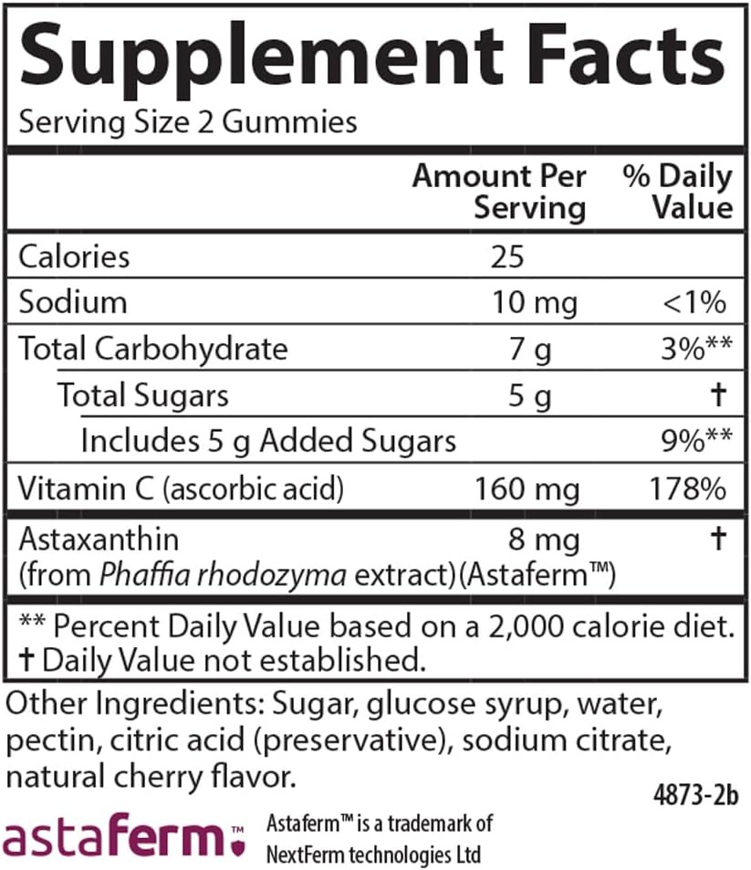 Kid's Immune Support Gummies with Astaxanthin & Vitamin C - Cherry Flavor, Non-GMO, 46 Vegetarian Gummies